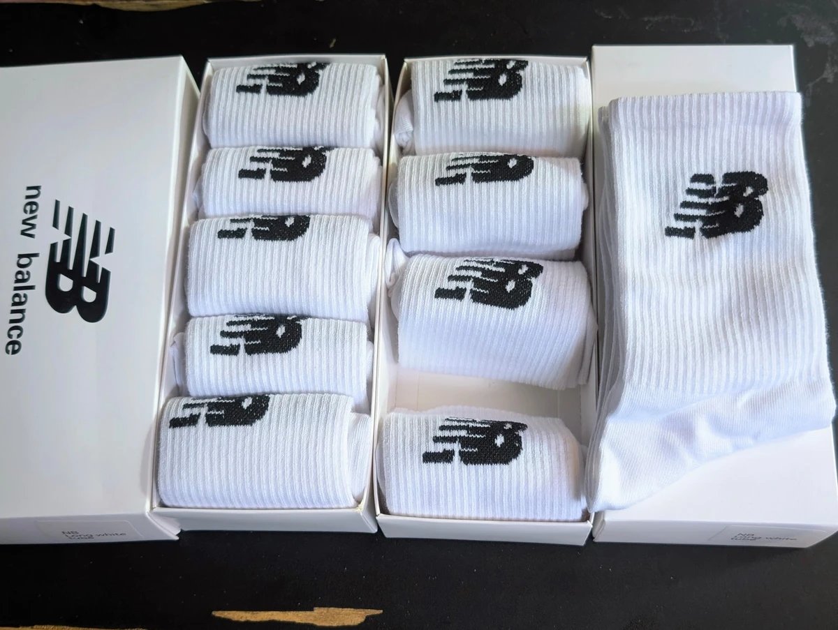 
5 Pack Set Cotton New Balance Unisex Classic White, Ribbed Crew Socks Essential for Everyday Athletic Comfort