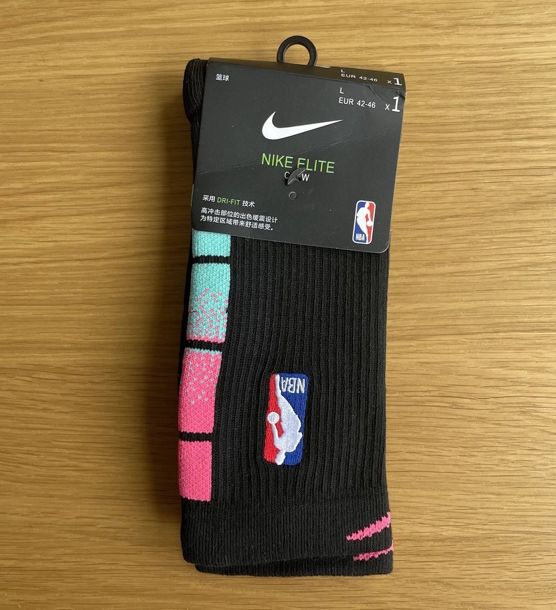 Nike NBA Elite Crew Socks Miami City Black Teal Pink - Image 2